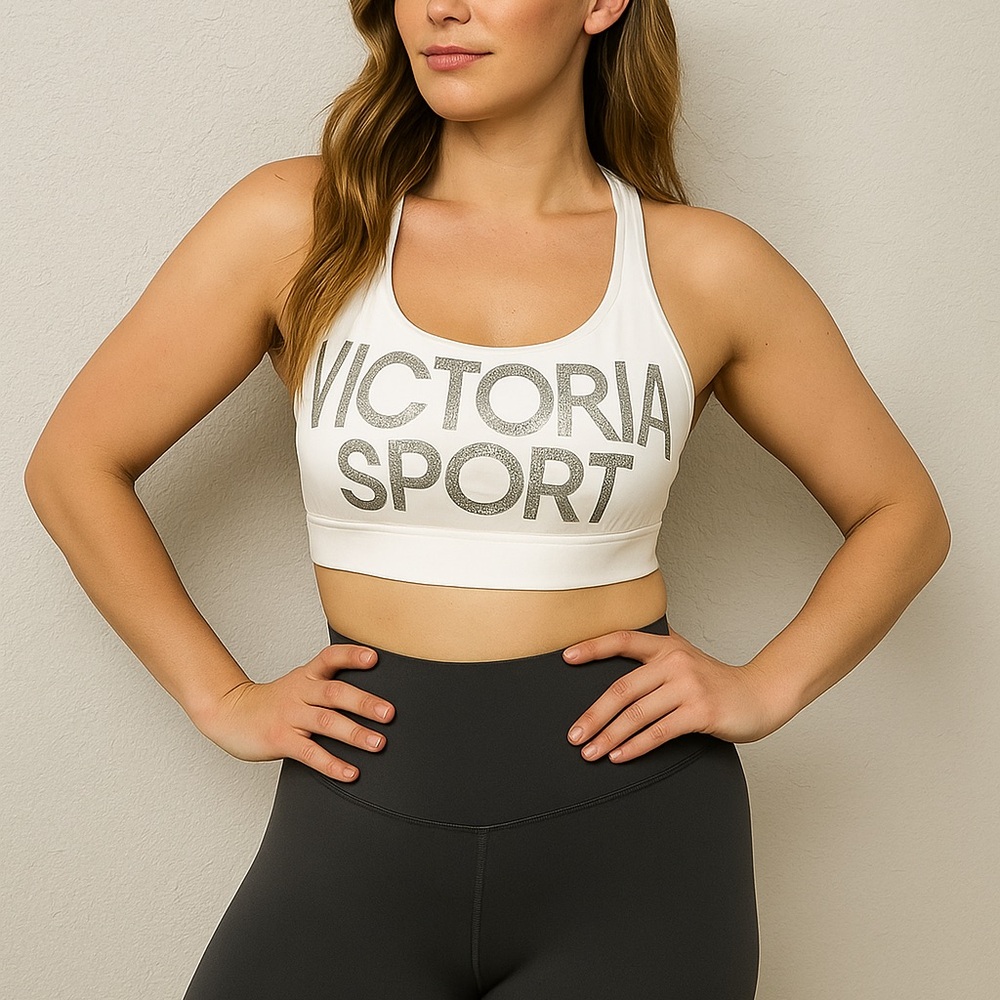 Victoria’s Secret Classic White Unlined Wirefree Sports Bra Shimmer Print Size L